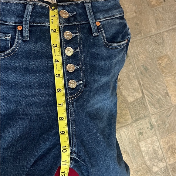 PAIGE High Rise Button-Fly Jeans in Dark Blue - Picture 13 of 14